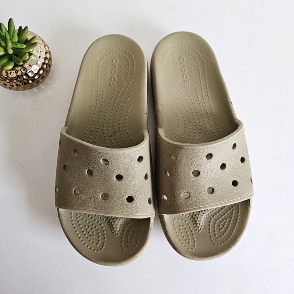 Crocs Iconic Comfort Classic Slide v2 Unisex Size M 9 / W 11 Taupe Slides Clog - Picture 11 of 14